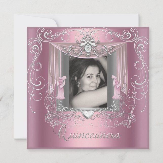 Invitation Quinceanera 15e anniversaire rose argent Star (Devant)
