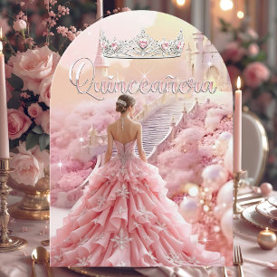 Invitation Quinceanera 15e Anniversaire Rose Pâle Château Arg