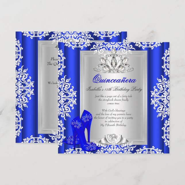 Invitation Quinceanera 15e anniversaire Royal Blue Chaussures (Devant / Derrière)