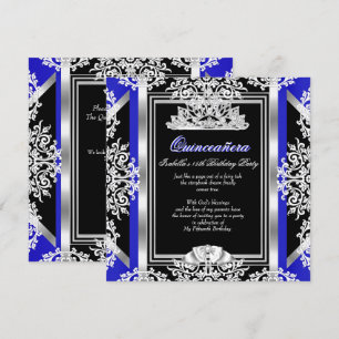 Invitation Quinceanera 15e anniversaire Royal Blue Silver Bla