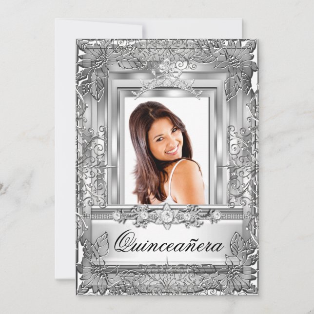 Invitation Quinceañera 15e anniversaire Silver Tiara (Devant)