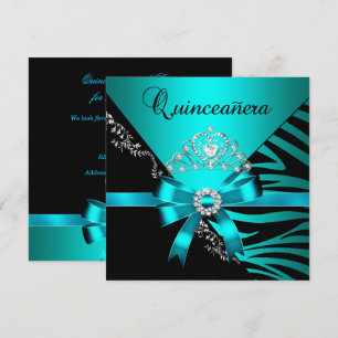 Invitation Quinceanera 15e anniversaire Zebra Blue Black Tiar