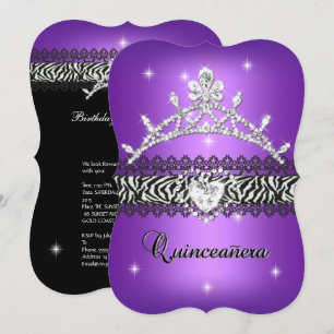 Invitation Quinceanera 15e anniversaire Zebra Purple Black 2