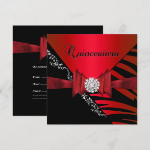 Invitation Quinceanera 15e anniversaire Zebra Red Black Tripe