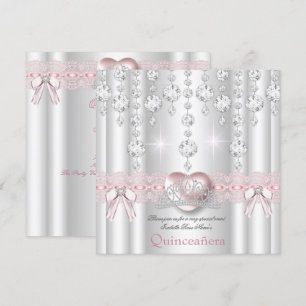 Invitation Quinceanera 15e Carreau de Coeur d'Argent Rose 2
