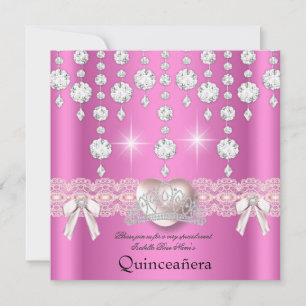 Invitation Quinceanera 15e Carreau de Coeur d'Argent Rose 3