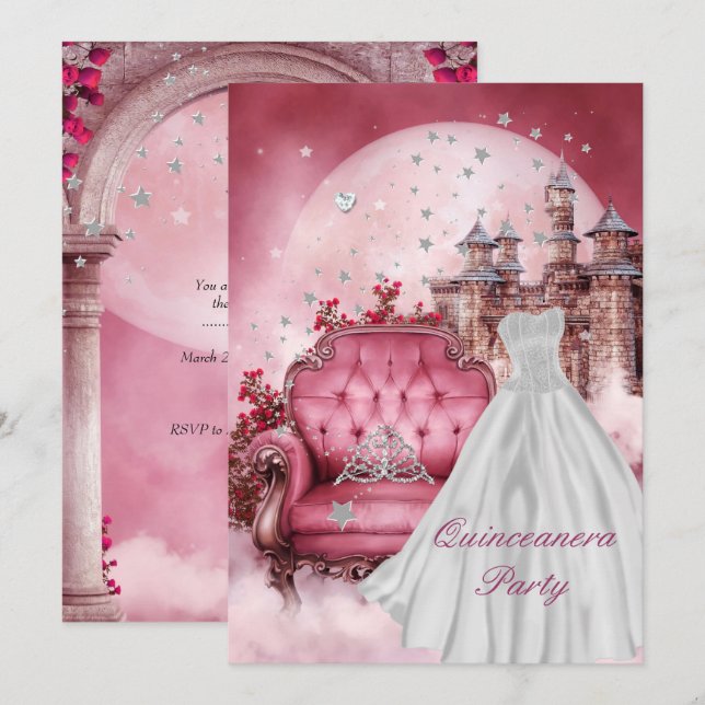 Invitation Quinceanera 15e fête d'anniversaire (Devant / Derrière)