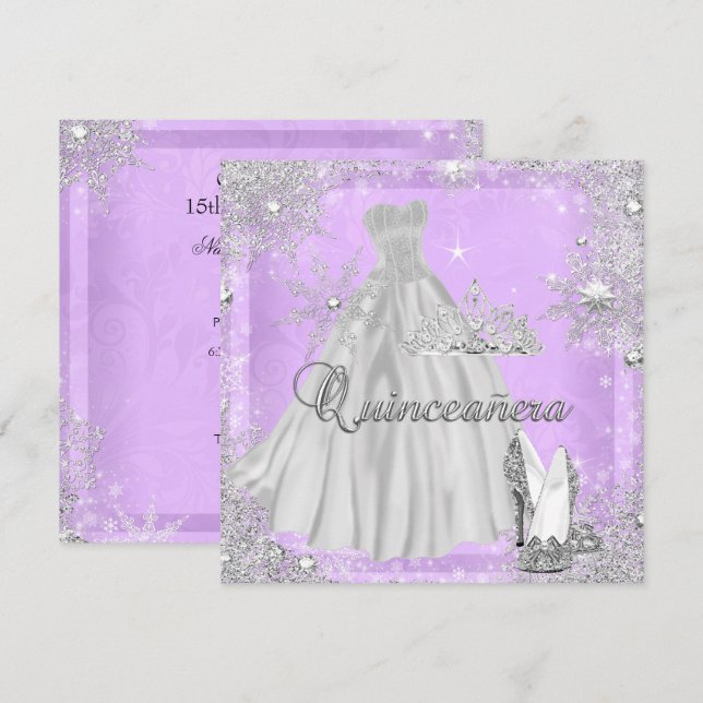 Invitation Quinceanera 15e fête d'anniversaire d'argent Lilac (Devant / Derrière)
