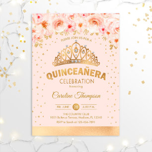 Invitation Quinceanera 15e fête d'anniversaire - Floral Gold