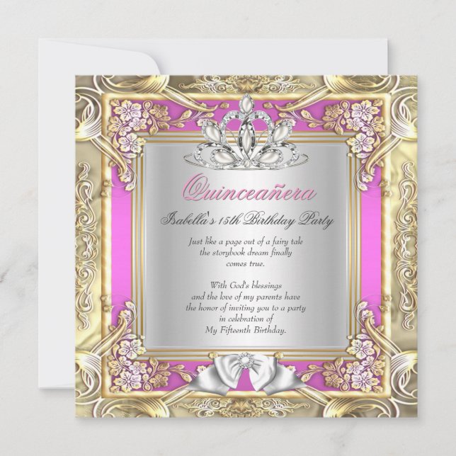 Invitation Quinceanera 15e fête d'anniversaire Gold rose (Devant)