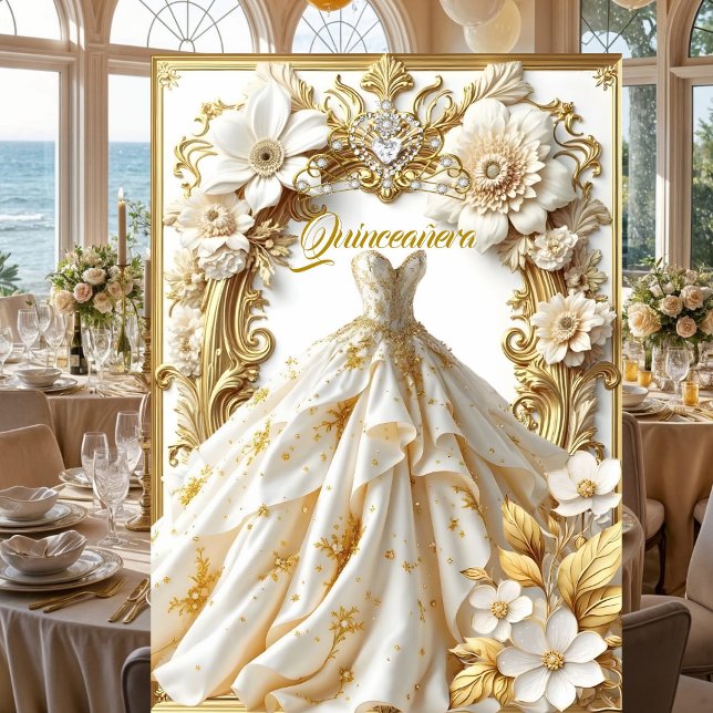 Invitation Quinceanera 15e fête d'anniversaire Gold White Gow (Créateur téléchargé)