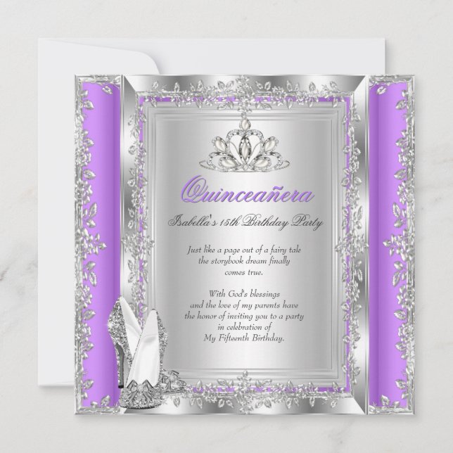 Invitation Quinceanera 15e fête d'anniversaire Lilac chaussur (Devant)
