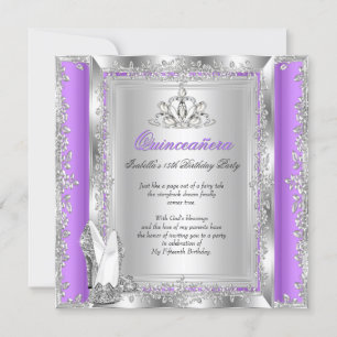 Invitation Quinceanera 15e fête d'anniversaire Lilac chaussur