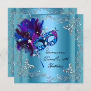 Invitation Quinceanera 15e fête d'anniversaire Masquerade ble