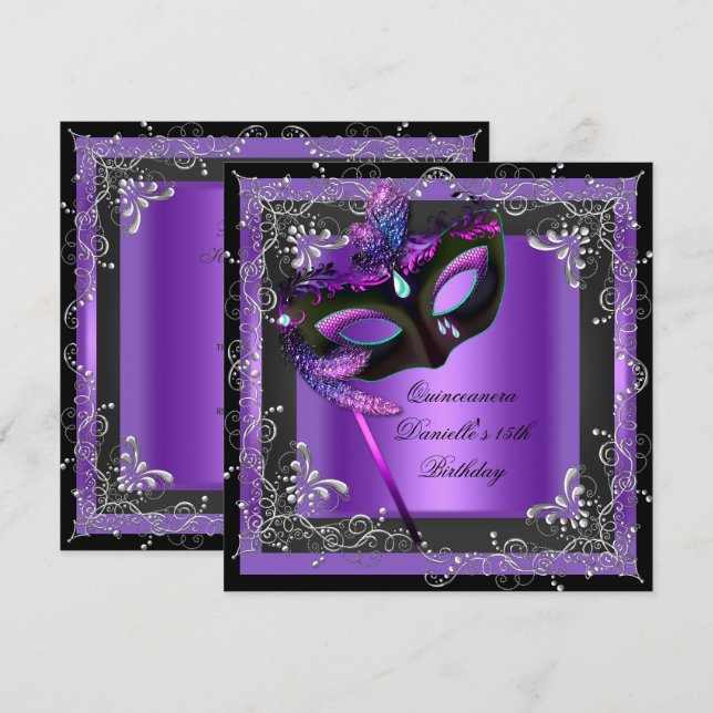 Invitation Quinceanera 15e fête d'anniversaire Masquerade vio (Devant / Derrière)