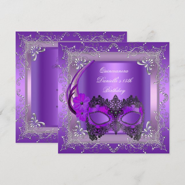 Invitation Quinceanera 15e fête d'anniversaire Masquerade vio (Devant / Derrière)