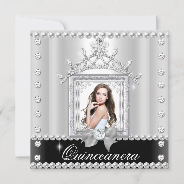 Invitation Quinceanera 15e fête d'anniversaire Noir Blanc (Devant)