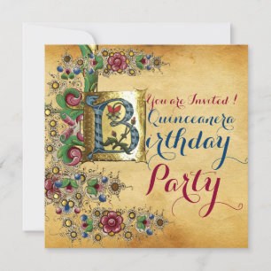 Invitation QUINCEANERA 15e FÊTE D'ANNIVERSAIRE PARCHEMENT FLO