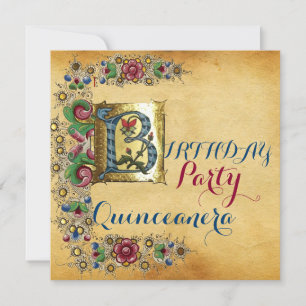 Invitation QUINCEANERA 15e FÊTE D'ANNIVERSAIRE PARCHEMENT FLO