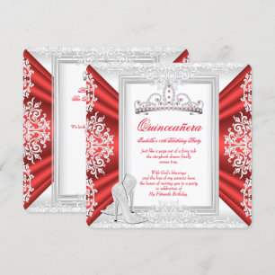 Invitation Quinceanera 15e fête d'anniversaire Rouge blanc