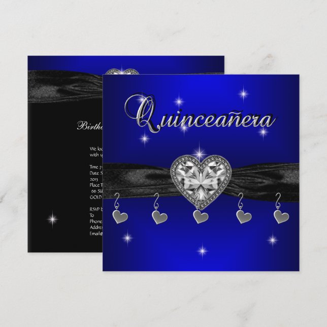 Invitation Quinceanera 15e fête d'anniversaire Royal Blue Bla (Devant / Derrière)
