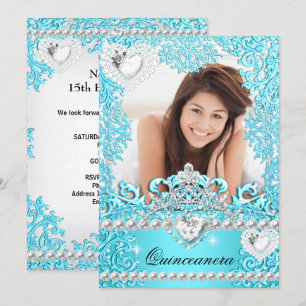 Invitation Quinceanera 15e fête d'anniversaire Turquoise Blue