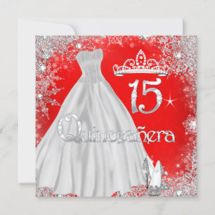 Invitation Quinceanera 15e Fête des flocons d'argent rouge