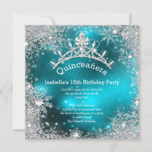 Invitation Quinceanera 15e Hiver Merveilleux Argent Sarcelle