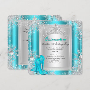 Invitation Quinceanera 15e Hiver Merveilleux Turquoise Aqua