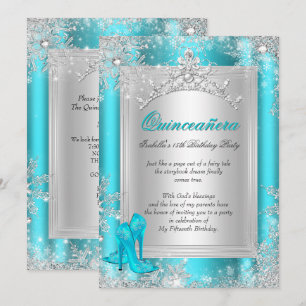 Invitation Quinceanera 15e Hiver Merveilleux Turquoise Aqua