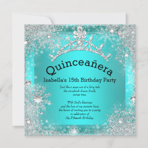 Invitation Quinceanera 15e hiver Wonderland Argent Turquoise 