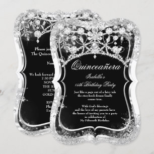 Invitation Quinceanera 15e hiver Wonderland Black Silver