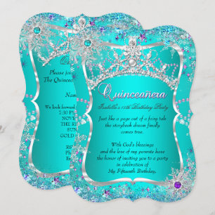 Invitation Quinceanera 15e hiver Wonderland Turquoise pourpre