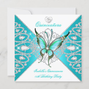 Invitation Quinceanera 15e Joli papillon bleu Turquoise Nouve