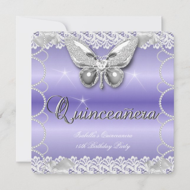 Invitation Quinceanera 15e Mauve Lace Butterfly Pearl Party (Devant)