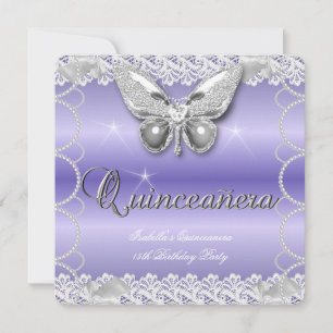 Invitation Quinceanera 15e Mauve Lace Butterfly Pearl Party