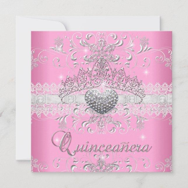 Invitation Quinceanera 15e Parties scintillant rose Tiara Coe (Devant)