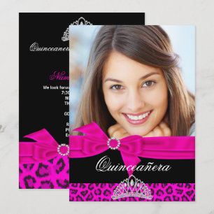 Invitation Quinceanera 15e Rose Chaud Léopard Noir Photo