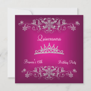 Invitation Quinceanera 15e Rose Silver Diamond Tiara