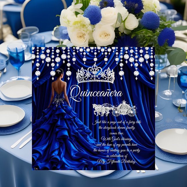 Invitation Quinceanera 15e Royal Blue Carriage Tiara (Créateur téléchargé)