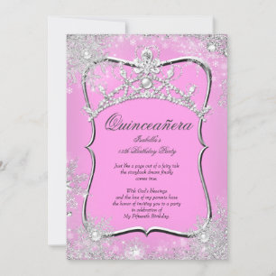 Invitation Quinceanera 15e Winter Wonderland Argent rose
