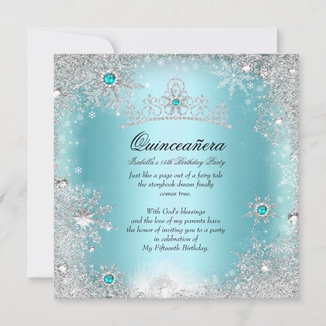 Invitation Quinceanera 15e Winter Wonderland Silver Blue 2 (Devant)