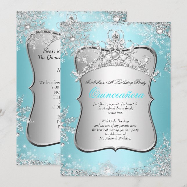 Invitation Quinceanera 15e Winter Wonderland Silver Blue 2 (Devant / Derrière)