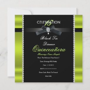 Invitation Quinceanera 15ème Black Cravate Lime Green Black P