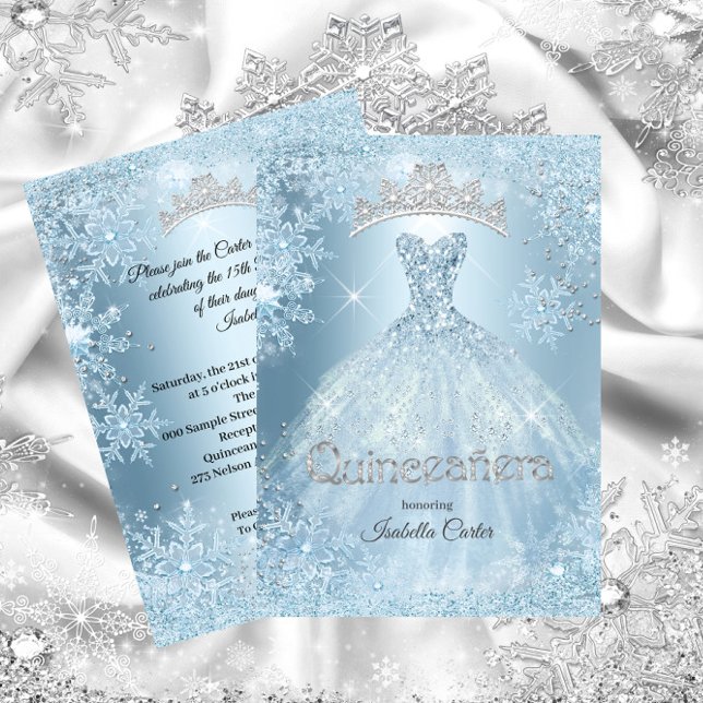 Invitation Quinceanera 15ème Cendrillon Flocon de Neige Bleu  (Créateur téléchargé)