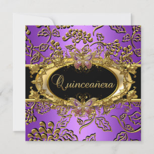 Invitation Quinceanera 15ème Damassé Violet Or Noir