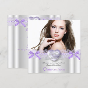 Invitation Quinceanera 15ème dentelle de coeur d'argent viole