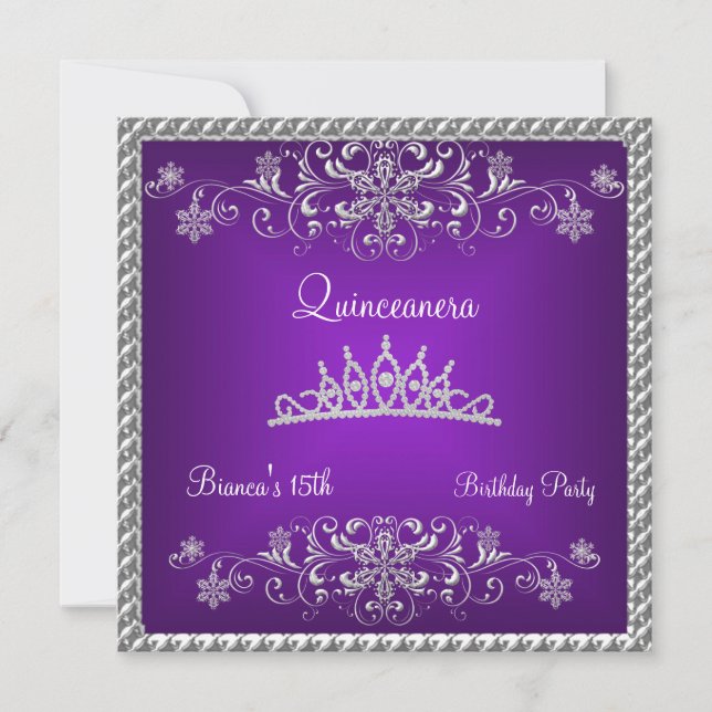 Invitation Quinceanera 15ème Diamant Noir Violet Tiara (Devant)