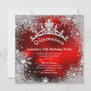 Invitation Quinceanera 15ème Hiver Merveilleux Argent Rouge