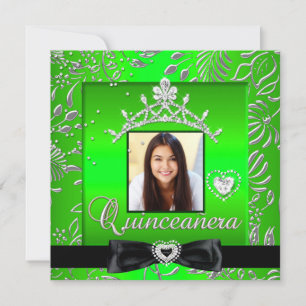 Invitation Quinceanera 15ème Parti Lime Green Argent Damask